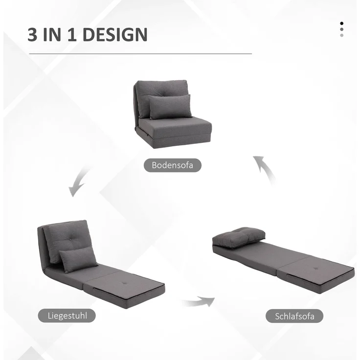 HOMCOM Schlafsessel, Leinen, Metall, Dunkelgrau, 80L x 60B x 56H cm – Bild 5