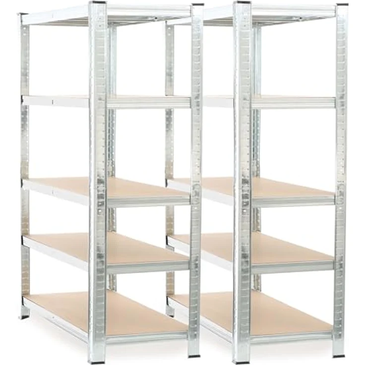 Wiltec Set 2X Schwerlastregal 180 x 120 x 40 cm, 875 kg Gesamtlast, Steckregal verzinkt aus Stahl, Lastenregal mit 5 Ablagen, Werkstattregal – Bild 5