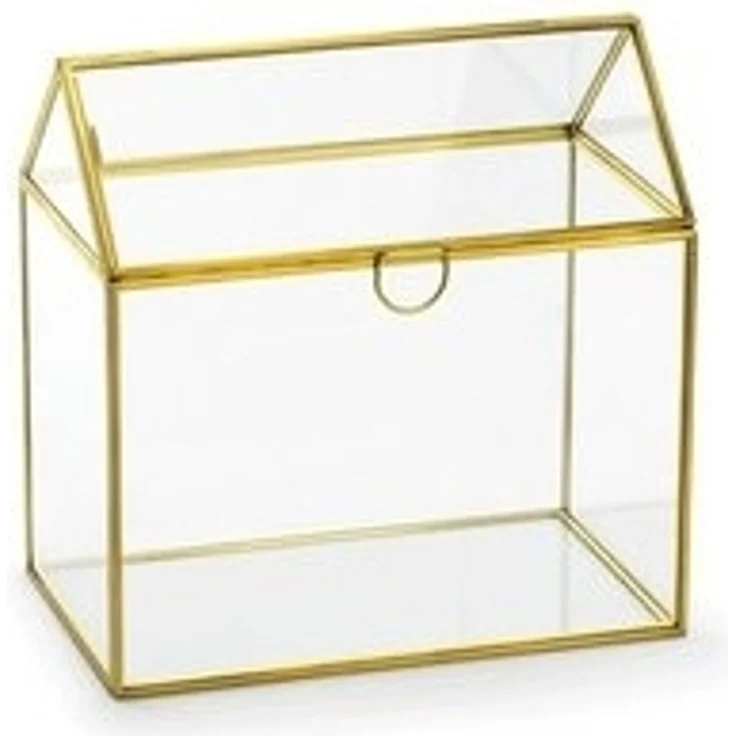 partydeco Geschenkbox, Kartenbox Hochzeit 21cm Glas transparent / gold – Bild 4