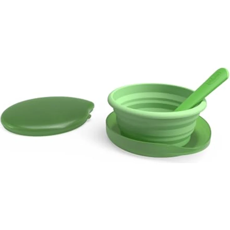 Chicco Reise-Babyset, zusammenklappbarer Silikon-Teller 250 ml, praktischer Löffel, kompakte Aufbewahrung, ideal für unterwegs, tragbares Babyset, bequem und einfach zu transportieren, 6 Monate+, grün – Bild 3
