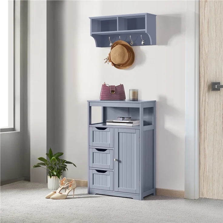 Yaheetech Badkommode mit Schubladen und verstellbarem Regalbrett, Holz, 86,5 x 29,5 x 55,5 cm, Grau – Bild 2