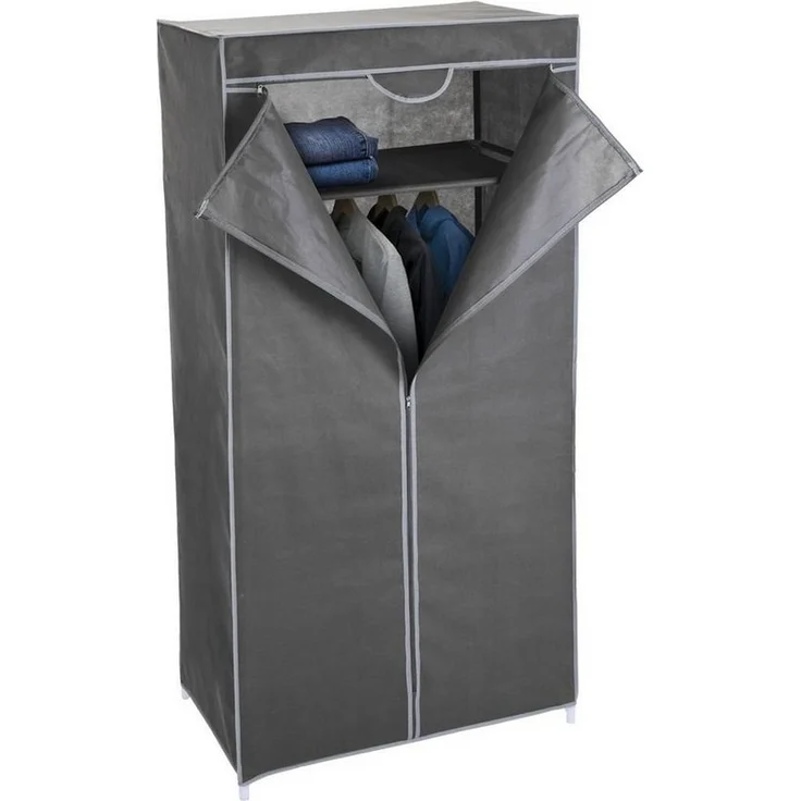 Spetebo Kleiderschrank Stoff Kleiderschrank grau - 160 x 75 cm (Stück, 1-St, Kleiderschrank) Mobiler Schrank mit Kleiderstange – Bild 3