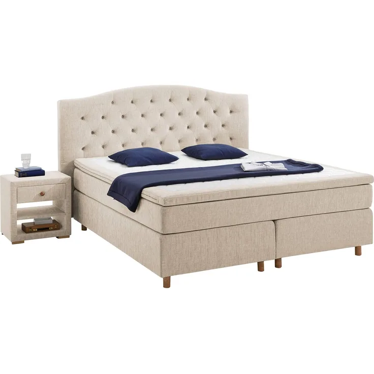 Atlantic Home Collection Boxspringbett CLAIRE, 180x200 cm, inkl. Topper (Härtegrad H2+H3 DUO), Creme
