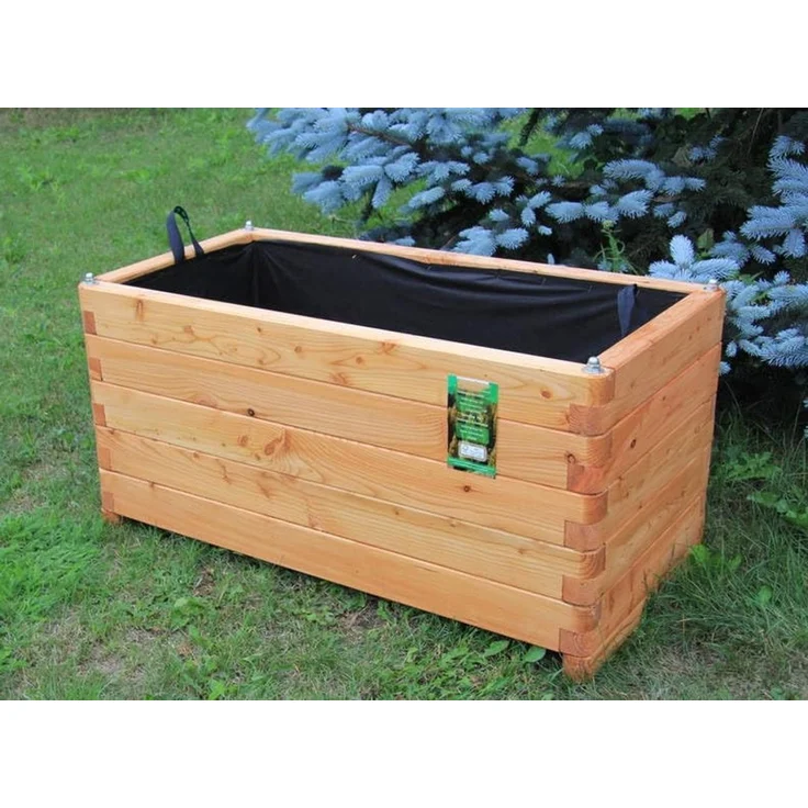 Pflanzkasten 100 x 40 x 50 cm aus Lärche geschraubt mit Vlies, gerundeten Ecken und Griffen – Bild 2