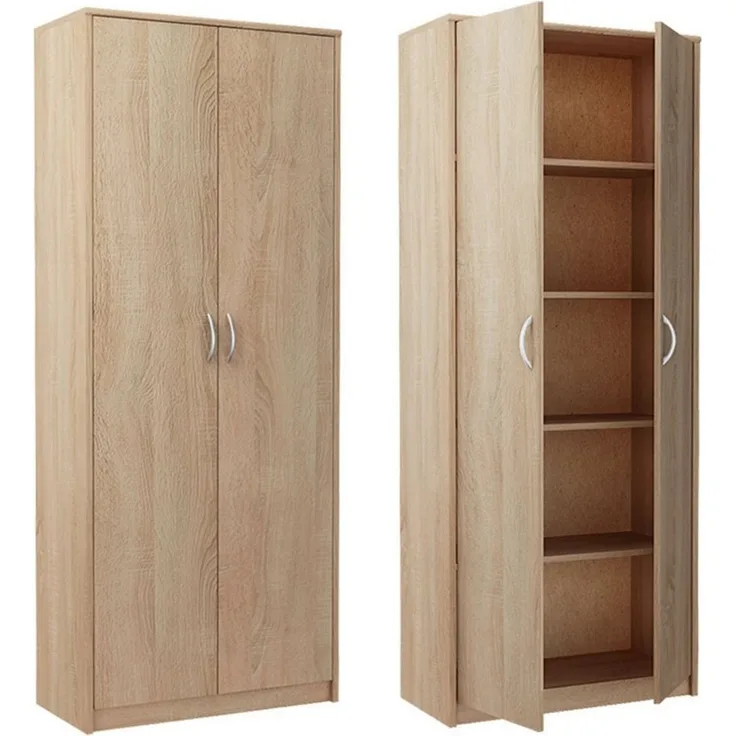 Home Collective Mehrzweckschrank Aktenschrank mit 5 Fächern Haushaltsschrank (74 cm breit aus Laminatplatte und hochwertigen Polymergriffen) in mattem Finish mit 4 Einlegeböden und 2 Türen sonoma