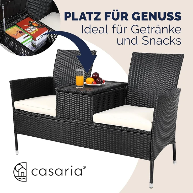 Casaria Gartenbank, Sitzbank inkl. Auflagen Polyrattan 320kg Belastbar Tisch Garten – Bild 7
