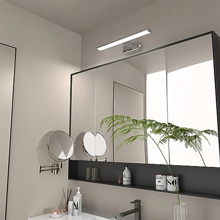 kalb LED Spiegelleuchte Spiegelleuchte chrom oder schwarz 500mm, mit integriertem Netzschalter, Chrom – Bild 6