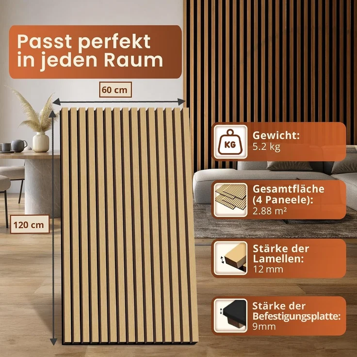 Akustik-Wandpaneel 12er Set Vang 120x60 cm Eichenoptik, hell [NEU. HOLZ] – Bild 2