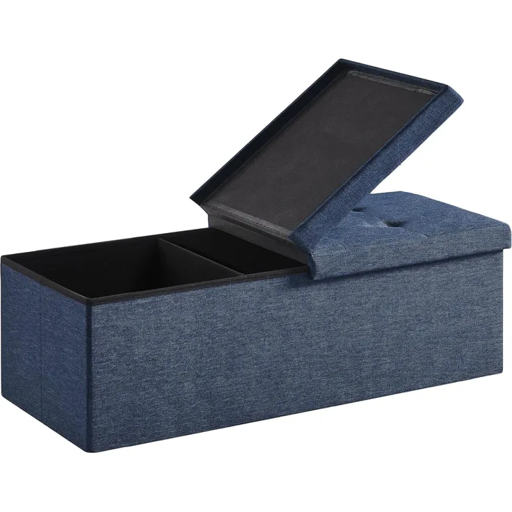 Zedelmaier Sitzbank mit Stauraum Sitzhocker Faltbar Truhen, Deckel Abnehmbar Marineblau