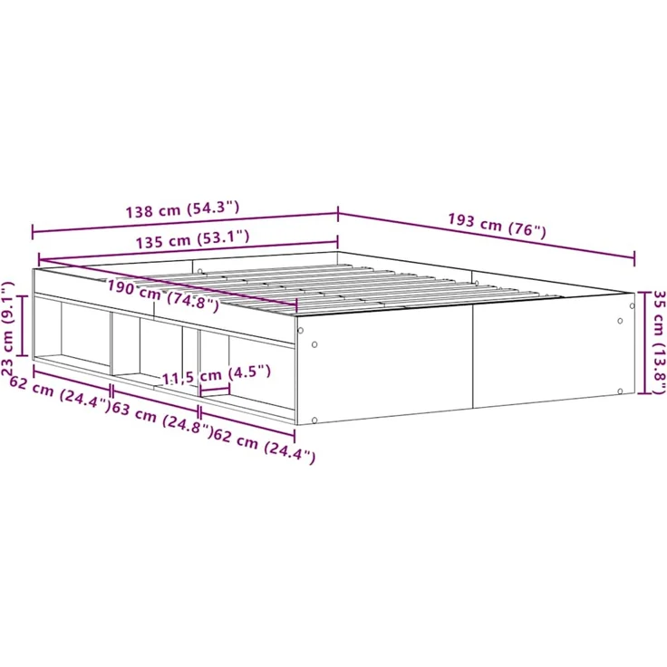 vidaXL Bettgestell ohne Matratze Altholz-Optik 135x190cm Holzwerkstoff 3329315 – Bild 10