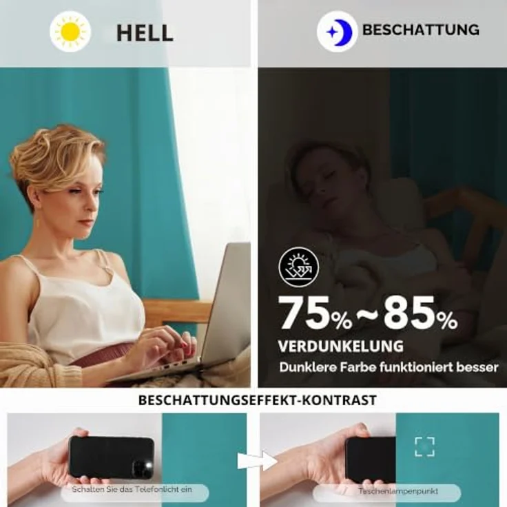 Deconovo Thermovorhänge mit Ösen Hitzeschutz Verdunklungsvorhänge Türkis | 1 Stück, H260 x B140 cm, Blickdichter Ösenvorhang, UV-Schutz, Wohnzimmer und Schlafzimmer, Sichtschutz, Blackout Curtain – Bild 5