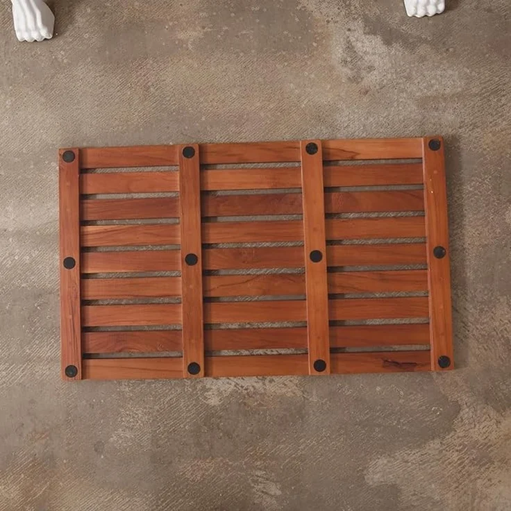 Teakholz, Teakholz Badematte, hölzerne Duschmatte, Badewannenmatte, rutschfeste Gummifüße, rollbar, innen, Badezimmer, Dusche, Spa, Sauna, 80x48cm--Teak--80x48.5x3cm--YOUDENOVA – Bild 8