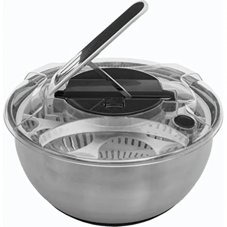 Salatschleuder mit Hebel, Edelstahlschüssel + Salatzentrifuge, 3,5 L