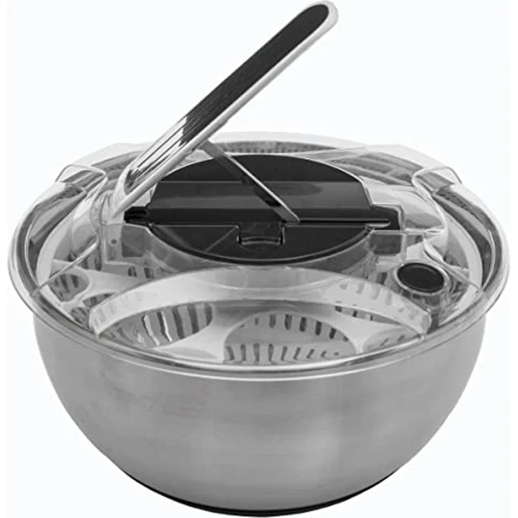 Salatschleuder mit Hebel, Edelstahlschüssel + Salatzentrifuge, 3,5 L – Bild 1