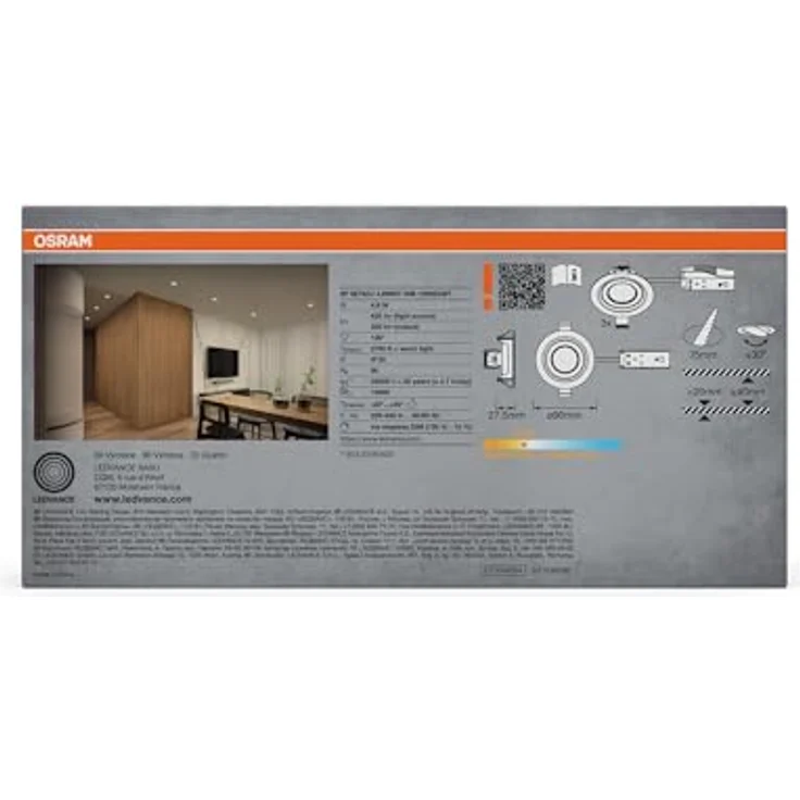 Osram Spot Set LED Einbaustrahler DIM 4,9W 120° Weiß, 3er Set Deckenspot dimmbar Phasenabschnitt, warmweiß IP20 – Bild 4