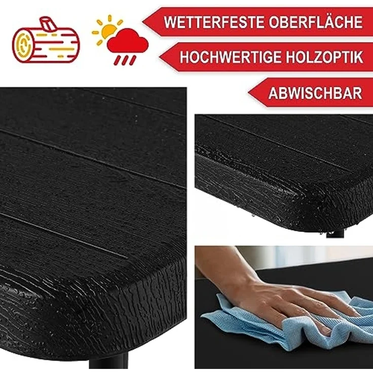 Onbest Holz Optik Klapptisch groß - Gartentisch klappbar, Buffettisch, Campingtisch für 6 Personen – aus robustem Kunststoff/Alu – Klapptisch mit Holzstrukur für drinnen & draußen - Klapptisch – Bild 4