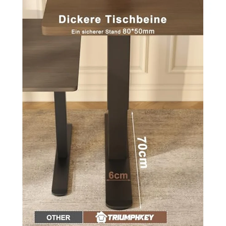 TRIUMPHKEY Höhenverstellbarer Schreibtisch 140x70, 18mm Tischplatte & USB-A | Schreibtisch Höhenverstellbar mit 3 Memory-Steuerung,Sitz‑Erinnerung & Kabelmanagement, Computertisch,Standing Desk,Walnuss – Bild 5