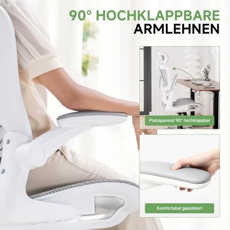 GTPLAYER Bürostuhl Ergonomisch, Schreibtischstuhl mit Verstellbarer Kopfstütze, Armlehnen, Lendenwirbelstütze, Büro Stuhl & Gaming Stuhl Wippfunktion, Chefsessel aus Mesh, 150kg(Weiß) – Bild 5