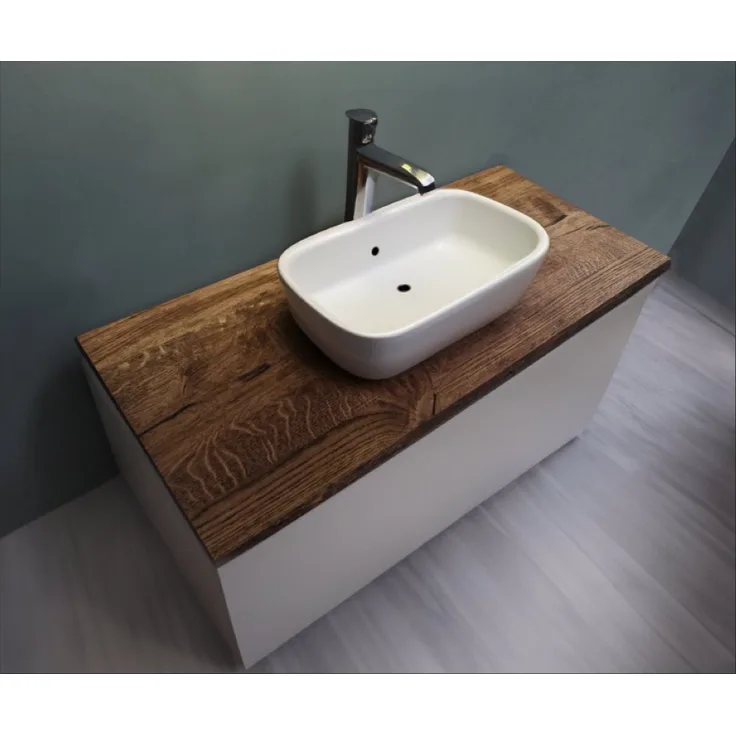 DM-Handel Waschtischplatte Eiche Holzplatte massiv (von 40 cm bis 120 cm Breit Waschtisch, Naturkant Waschbecken, Waschbeckenplatte Palisander), sehr Massiv 4 cm