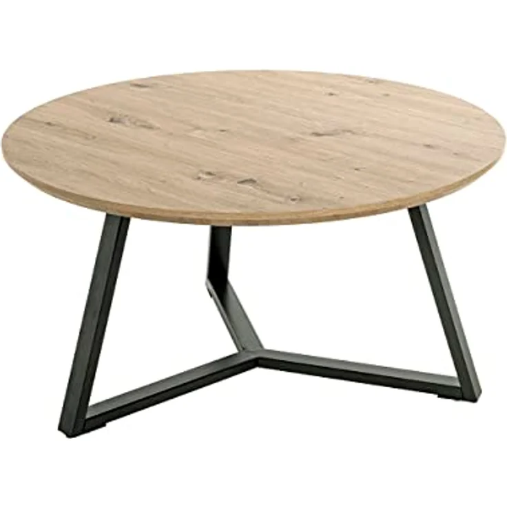 XXXL Couchtisch, rund und eckig, Schwarz mit Eiche und Metall, 80 cm Durchmesser, Industrial-Style, bis 20 kg belastbar – Bild 1