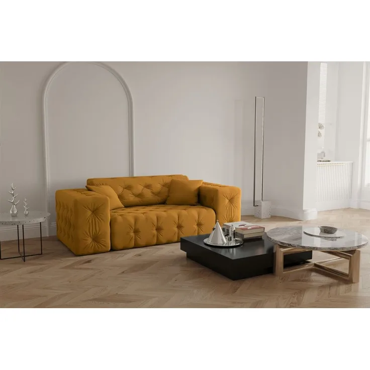 Sofa Designersofa CHANTAL 2-Sitzer in Stoff Opera Velvet Gelbgold