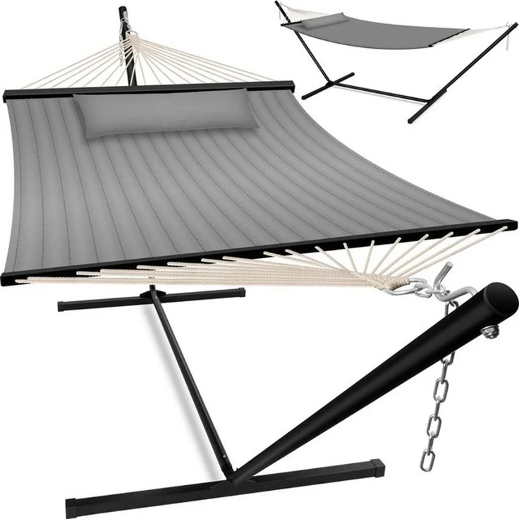 KESSER® Hängematte HILL mit Gestell Kissen Doppelhängematte für 2 Personen-Stabiler Rahmen -200kg Belastbarkeit Indoor & Outdoor XXL Hängesessel Doppel Mehrpersonen Garten Pool Balkon Terrasse Grau – Bild 4