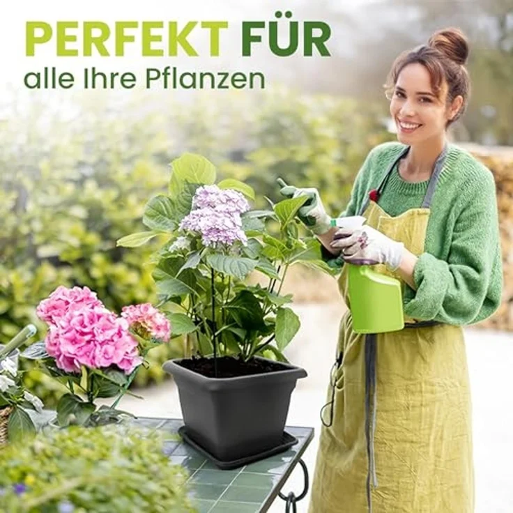 Centi Pflanzkübel Tomatentopf mit Untersetzer eckig anthrazit (6er-Set, 6 St, 6er Set), für Tomaten und Blumen – Bild 2