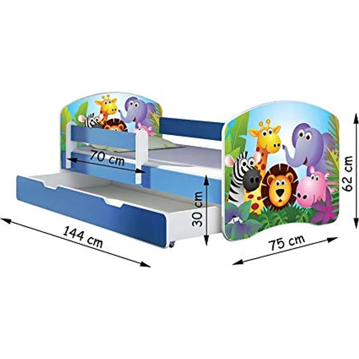 ACMA Kinderbett Jugendbett mit Einer Schublade und Matratze Blau mit Rausfallschutz Lattenrost II 140x70 160x80 180x80 (03 Racing Car, 140x70 + Bettkasten) – Bild 4