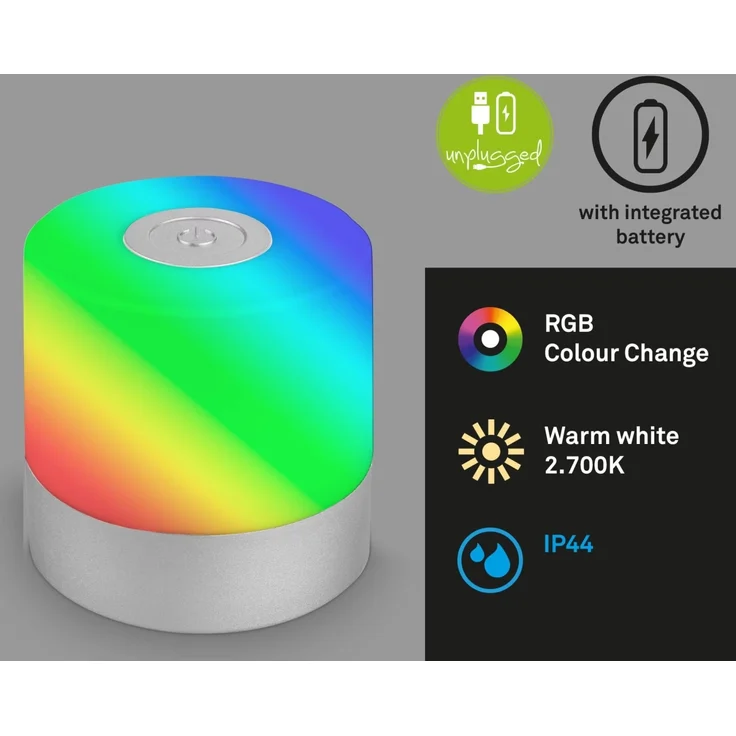 Di-KA Akku Tischleuchte SMAL 1,5W, RGB-Touchsteuerung, chrom – Bild 5