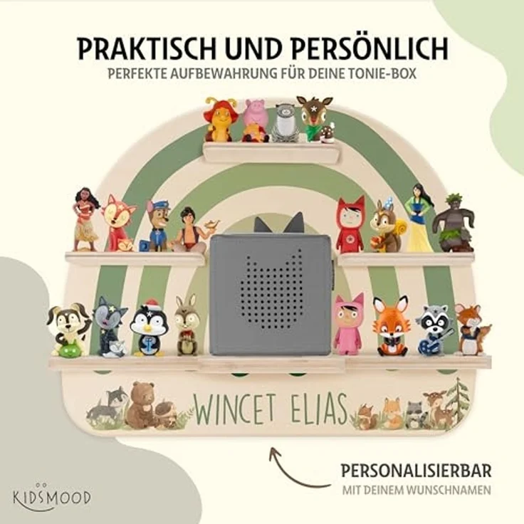 Kidsmood - Toniebox Regal für Jungen mit Musikbox Schutzfolie, Magnetisches Wandregal im Abenteuer-Design als Kinderzimmer Deko, Ladegerät & Kabel Aussparung– Geschenk für kleine Abenteurer – Bild 4