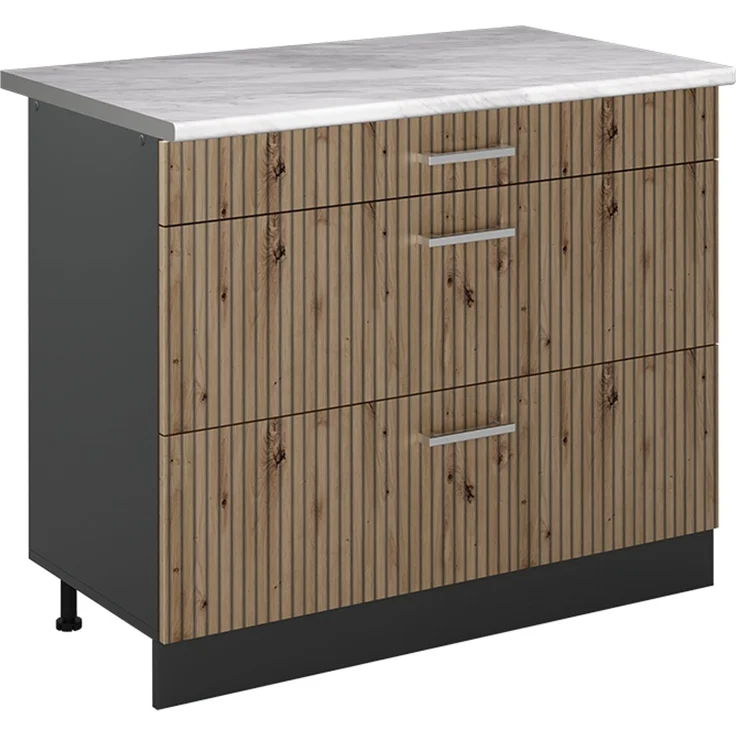 Küchenunterschrank R-Line Artisan-Eiche/Anthrazit 100 cm Arbeitsplatte Marmor Vicco – Bild 1