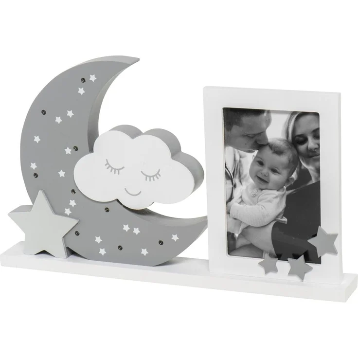 Dooky Moonlight Bilderrahm LED Warm Grey 10x15cm - Fotorahmen Mit Lichtern aus MDF Holz für Kinder & Baby -