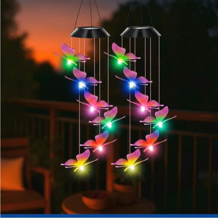 Maximex LED Gartenleuchte Modell Schmetterling, Ein-/Ausschalter, LED fest integriert, Extra-Warmweiß, solarbetriebenes Windspiel mit farbwechselnden LEDs