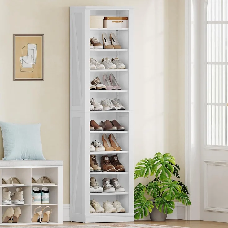 Schuhschrank, Freistehender Schuhkommode mit 18-20 Paar, Verstellbare Regalböden, Schuhkipper für Eingang, Wohnzimmer, Schlafzimmer, 10 Ebenen(40B cm), Weiß – Bild 1