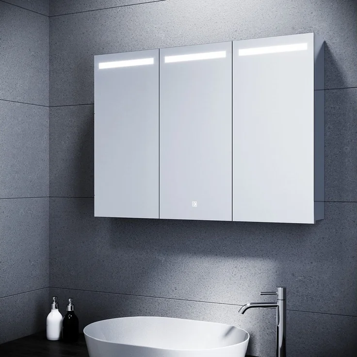 SONNI Badezimmerspiegelschrank Edelstahl Spiegelschrank bad mit beleuchtung 90x65x13cm mit Steckdose und Touchschalter Kalt/Warm/Neutral Licht, dimmbar – Bild 1