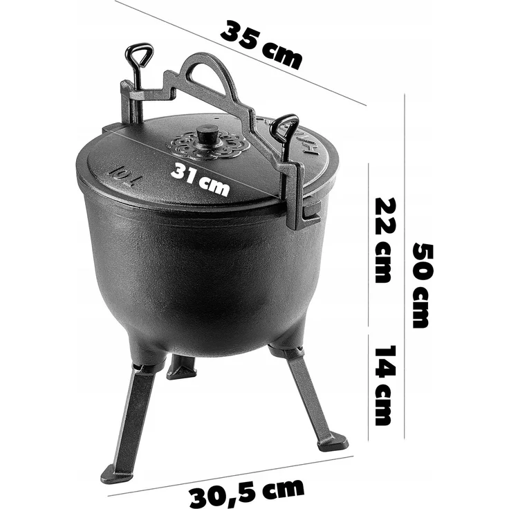 KADAX Jagdkessel aus Gusseisen, 10 l, Lagerfeuertopf, Grill für Braten – Bild 3