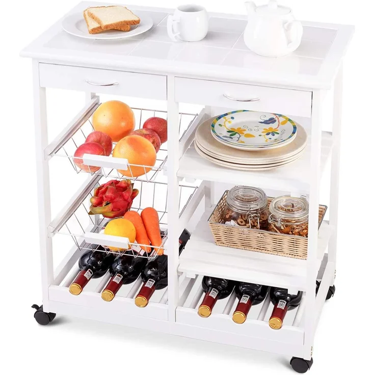 COSTWAY Kuechenwagen Servierwagen Trolley Beistellwagen Kuechenregal Rollwagen Holz Farbwahl – Bild 7