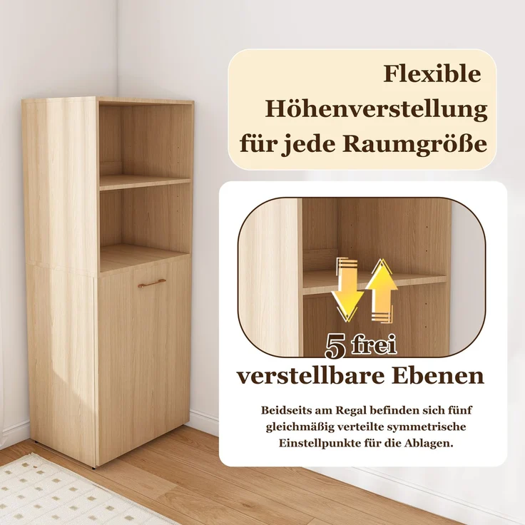 Ausziehbarer Schreibtisch mit Stauraumschrank & Kippsicherung, platzsparender Klappschreibtisch mit verstellbaren Ablagen & ausziehbarer Tischplatte für Schlafzimmer & Arbeitszimmer, Helle Eiche natur--Naturholz--76x55x136cm--YOUDENOVA – Bild 5