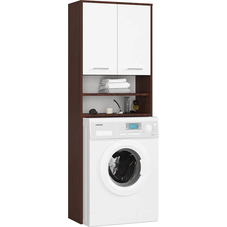 Waschmaschinenschrank, B64 x H180 x T30 cm, Gewicht 30 kg, Umbauschrank mit Ablagefach mit 2 Türen, 2 offene Ablagefächer