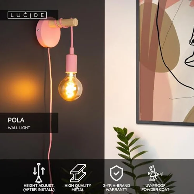 LUCIDE POLA - Wandleuchte Kinderzimmer - Ø 12 cm - 1xE27 - Rosa – Bild 4