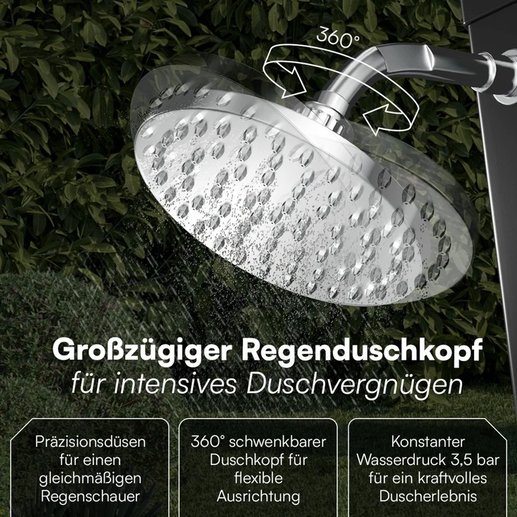 STEELSØN 'Xypher' Solardusche 60L, hexagon, schwarz, warmes Wasser bis 60°C, schwankender Regenduschkopf und Wasserhahn, Gartendusche inkl. Schutzhaube – Bild 3