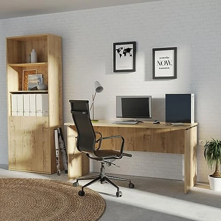 Muebles Pitarch | Bücherregal für Büro oder Arbeitszimmer mit 2 Türen und 4 Regalen, Wohnzimmer-Bücherregal, Gold Eiche, 196,5 x 75,5 x 33 cm (Höhe x Breite x Tiefe), einfach, elegant und robust – Bild 5