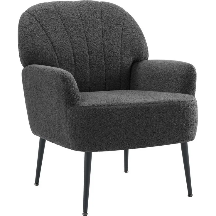 Intimate WM Heart Sessel Einzelsessel, Retro Fernsehsessel mit Metallbeinen, Teddystoff Loungesessel mit Armlehne für Schlafzimmer Wohnzimmer