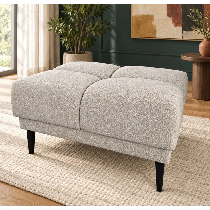 Ecksofa Schlafsofa SENVELIO RELAX inkl. Hocker Stoff Glam Hellgrau Ottomane Rechts – Bild 4
