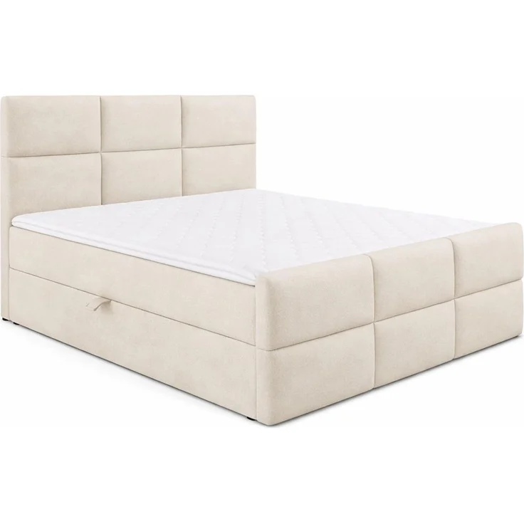 KRISAN MÖBEL Kontinentalbett BELLA 200 x 200 x 108 cm in Beige Stoff MANILA mit Bettkasten und Topper inklusiv – Bild 1