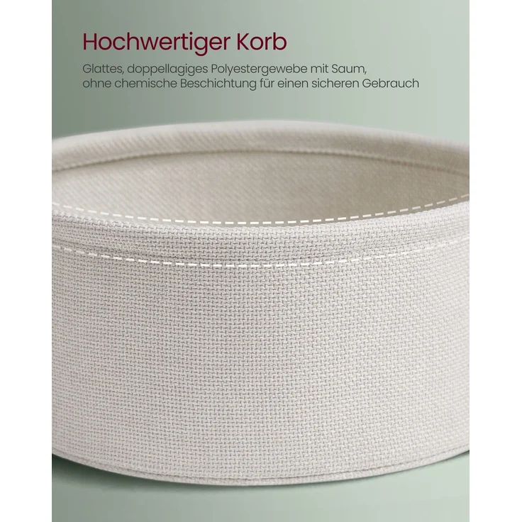 VASAGLE Beistelltisch mit Korb aus Stoff, Holzspanplatte, Ø 45x50 cm, Waldgrün / Cremeweiß, mit Ladestation – Bild 4