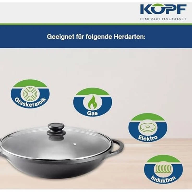 Kopf Wok Mai-Lu, Aluminiumguss, Ø 36 cm, Induktion, Antihaftbeschichtung, inkl. Glasdeckel & Zubehör – Bild 5