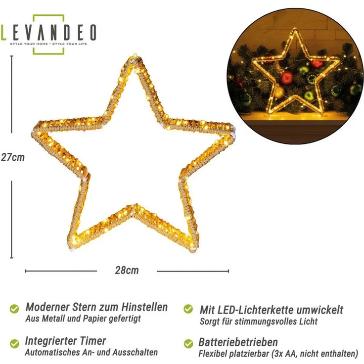 Levandeo® LED Stern, LED Dekoleuchte Stern H27cm Leuchtstern Weihnachten Weihnachtsdeko