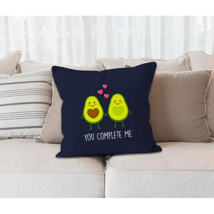 MoonWorks Dekokissen Kissen-Bezug Avocado - You complete me Kissen-Hülle Deko-Kissen Baumwolle Valentinstagsgeschenk MoonWorks® – Bild 2