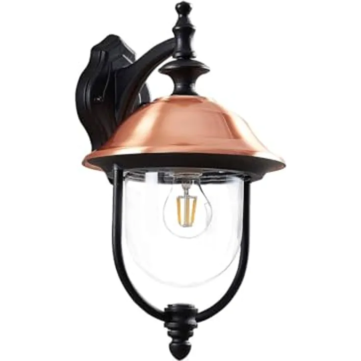 Lindby Wandleuchte Clint, spritzwassergeschützte Retro-Außenlaterne in Kupfer, 1-flammig E27, für Garten, Terrasse und Balkon